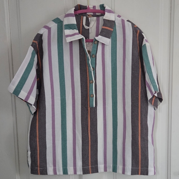 Free People Endless Summer Soleil Time Polo Shirt Top S *Kauai Combo* - Picture 4 of 10